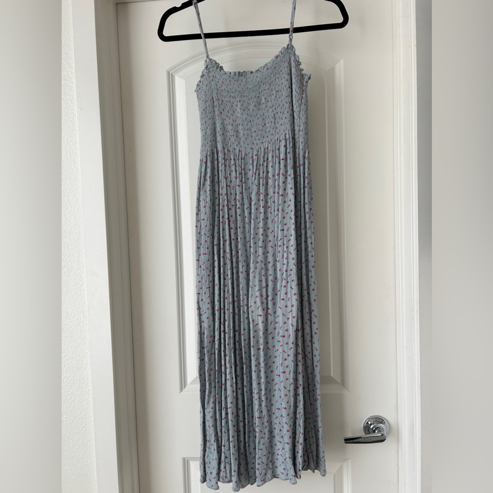 Blue floral maxi dress with adjustable spaghetti straps - Picture 2 of 3